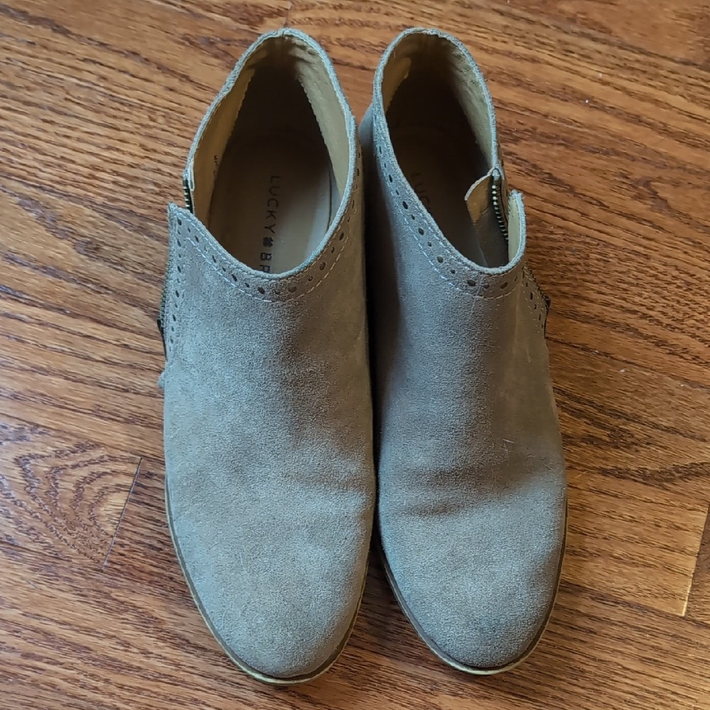Lucky Brand Taupe Suede Ankle Booties